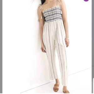 Madewell smocked jumpsuit with tassel tie shoulder